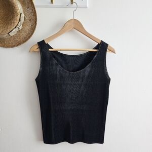 Vintage 80's Adrian Jordan Black Plisse Disco Party Retro Tank Top Women's L